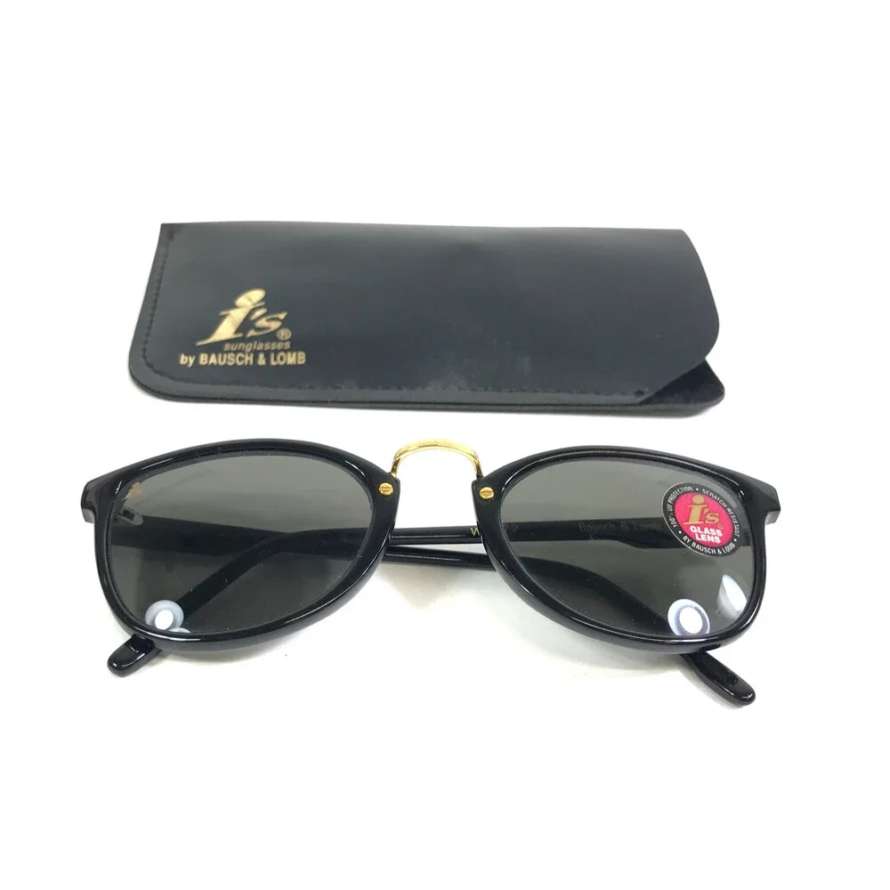 Vintage i's by Bausch & Lomb Sunglasses W2072 Black Gold Frames w/ Gray Lenses